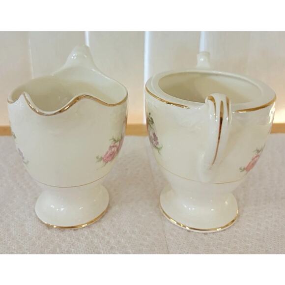 VTG Homer Laughlin Eggshell Georgian Cream And Sugar Set Heather Rose Collection - Picture 10 of 11